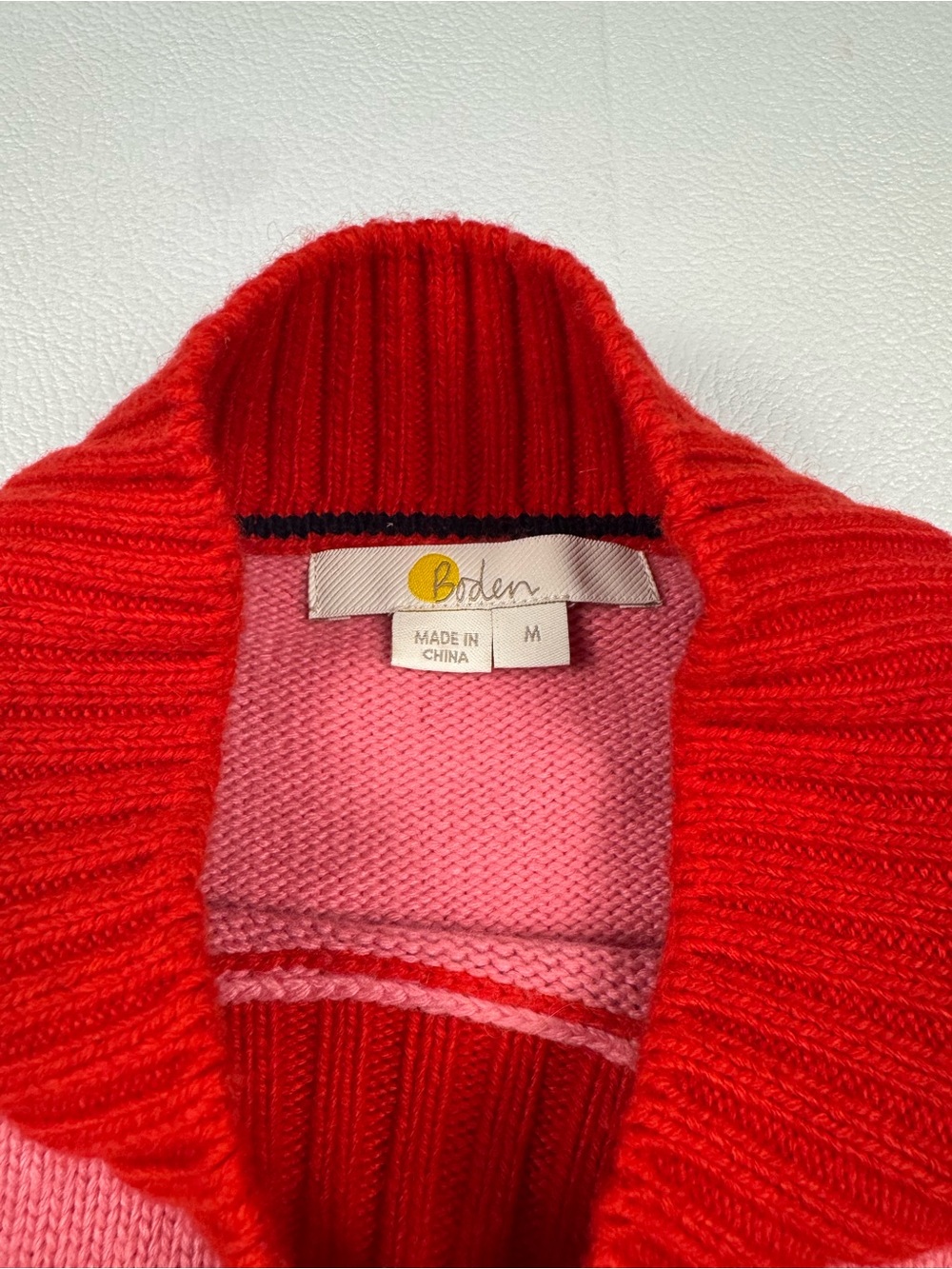 Boden M Pink Navy Red Colorblock Wool Cashmere Mock Neck Sweater - Picture 4 of 5